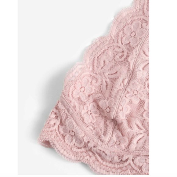 Pastel Pink Floral Lace Halter Bralette Bra - Picture 4 of 5